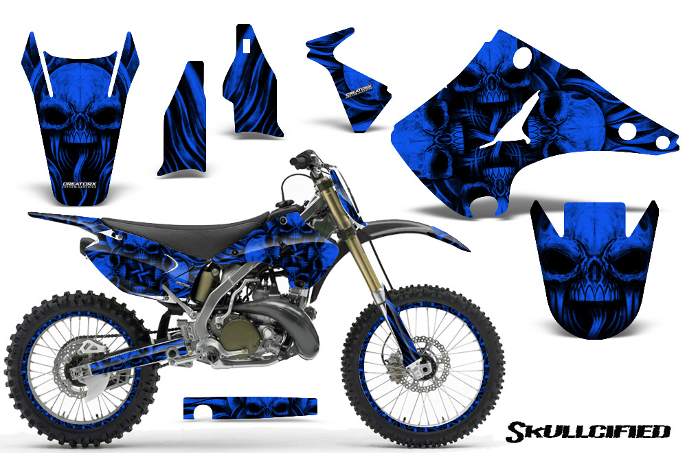 Kawasaki KX125 KX250 03-12 Graphics Kit Skullcified Blue NP Rims